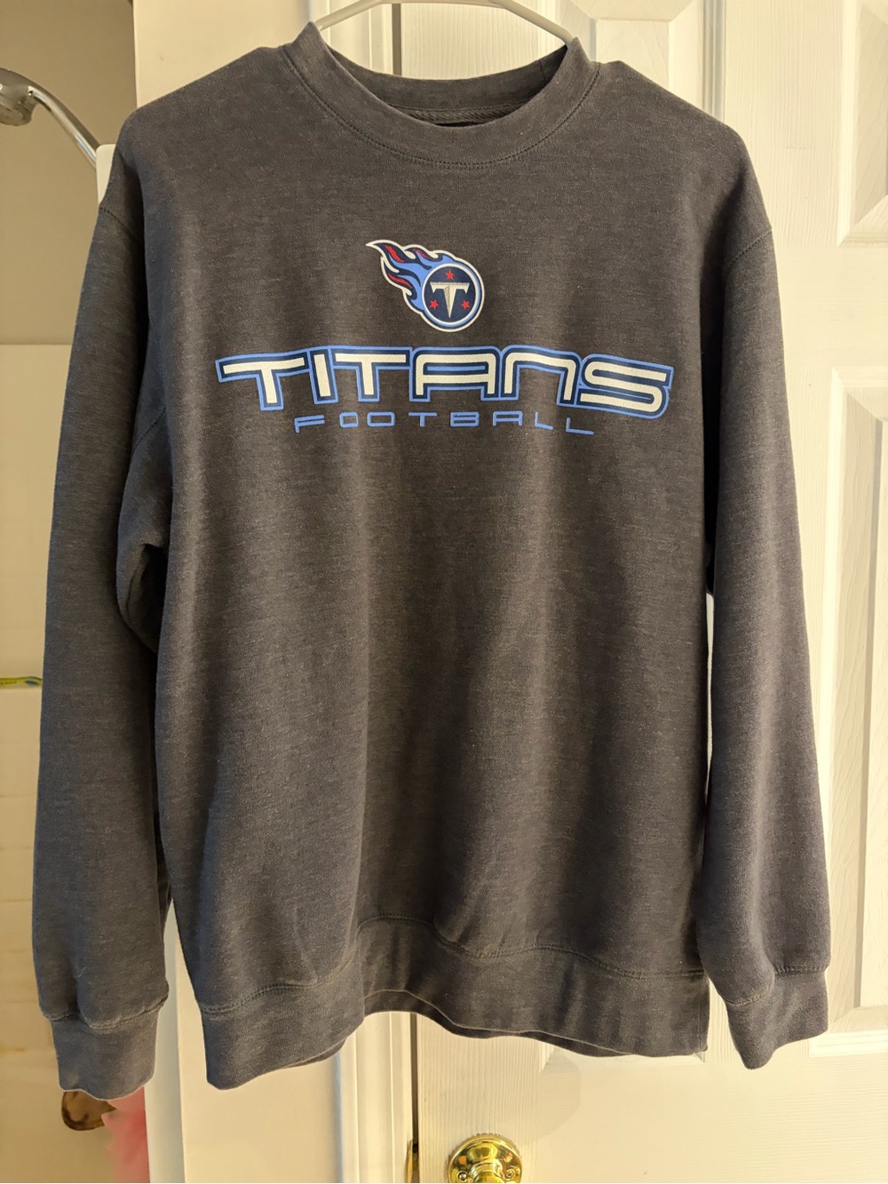 NFL Team Apparel Titans Crewneck Sweatshirt - Charcoal Gray with Blue Logo